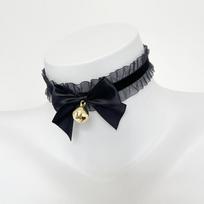 Cute Lolita Lace Bow Bell Choker Necklace Bracelet Set Women Black Choker black