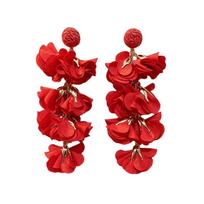 Petal Design Bohemian Tassel Ear Cuffs Layered Chiffon Non-Piercing Earrings  Women raudona
