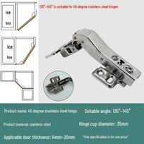 135 laipsnių kampo spintelės durelių vyris kampinėms ir penkiakampėms spintelėms +45° stainless steel damping hinge