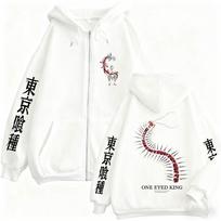 Anime Tokyo Ghoul Centipede Zipper Hoodie Kaneki Ken One Eyed King Graphic Zip Up Jacket Coat Men Women Clothing Manga Hoodies M balta