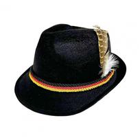 Oktoberfest Costume Accessories Traditional Style Cap Fedora Hat with Feather Accent Short Brim Vintage Hat for Halloween black