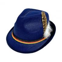 Oktoberfest Costume Accessories Traditional Style Cap Fedora Hat with Feather Accent Short Brim Vintage Hat for Halloween blue