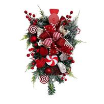 Teardrop Shape Door Hanger Red White Candy Wall Hanging Ornament Christmas Wreath  Christmas raudona