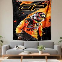 Racing driver in orange suit helmet design Patterned tapestry for bedroom and living room home decor sofas 75x90cm(29x35in) orange
