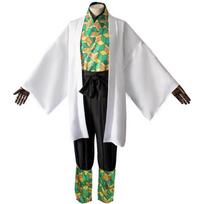 Sabito Kimono Cosplay Set, Demon Slayer Uniform with Wig & Mask Props M gray