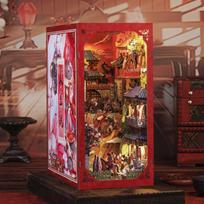 CUTEBEE DIY Book Nook Wooden Dollhouse with Light Dust Cover Chinese Style Bookshelf Insert Decor for Gift the Legend of Mulan