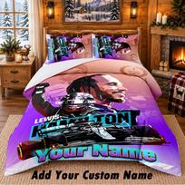Lewis Hamilton Pattern Bedding 3Pcs Set Custom Name, Bed Sheet And Pillowcases For Home Bedroom 140cmx200cm