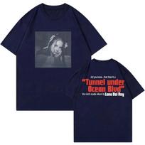 student Cotton T-shirt Lana Del Rey T-Shirt Tunnel Under Ocean Blvd Tee Men Women Crewneck Short Sleeve L gray