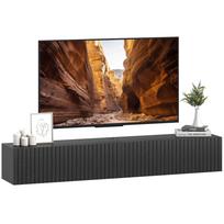 Wall-Mounted TV Stand for 72  TVs, 2 Drop-Down Doors, 140x25x22cm, Black