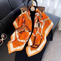Aukščiausios kokybės oranžinis arklių šilko didelis kvadratinis skara 91cm kvadratinė skara skara su pavasario ir vasaros nauju dekoratyviniu skara moterims 90*90 orange