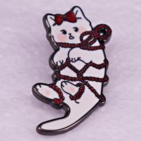 Japanese Shibari Cat Brooch Pin - Valentine's Day Gift gray