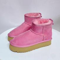 Fashion classic medium tube sheepskin integrated snow boots women's leather velvet thick-soled foreign gas pink purple wool women's boots 40 pink