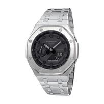 CASIO Unisex skystųjų kristalų/analoginis dvigubo ekrano serijos juodas laikrodis GA-2100-1A1- Silver Steel Band Regular Watch Box black