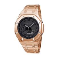 CASIO Unisex skystųjų kristalų/analoginis dvigubo ekrano serijos juodas laikrodis GA-2100-1A1- Rose Gold Steel Band Regular Watch Box black