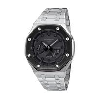 CASIO Unisex skystųjų kristalų/analoginis dvigubo ekrano serijos juodas laikrodis GA-2100-1A1- Silver Black Steel Band Regular Watch Box black