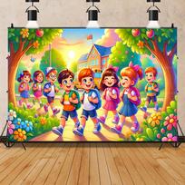 Children's outdoor activities park theme background slide hide and seek kindergarten decoration poster props Children's  337 59×39inch/150*100cm