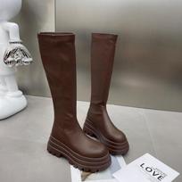 Stilingi moteriški ilgi iki kelių batai su storu padu ir liekninančiu dizainu rudens žiemos mados Brown Lining,37 black