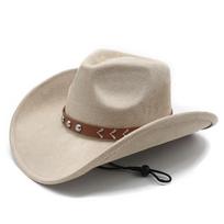 Vintage Suede Western Cowboy Hat With Wide Brim For Men Women Sun Protection smėlis