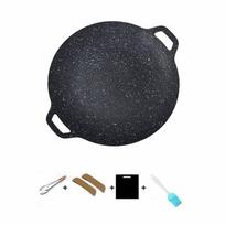 30/32/34/36/38cm Korean BBQ Grill Pan Round Shape Heat-resistant Holder Smokeless Griddle Pan Wooden Handle Teppanyaki Pan