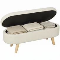 2-in-1 Fabric Storage Bench with Wooden Legs, 110x40x43 cm, Cream smėlis