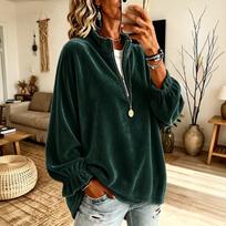 Women's Velvet Zip Up Sweatshirt with Collar Casual Loose Fit Color for Daily Wear XL tamsiai žalia spalva