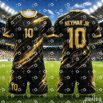 Neymar Jr 10 Football Jersey Set Yellow Green Blue Brush Print Round Neck Short Sleeve Soccer Shirt + Drawstring Shorts 2-Piece 100