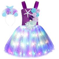 Ocean Mermaid Suspender Tutu Dress, Handmade Sea Theme Photography Studio Costume Blue L（5-6Y） white