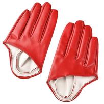 Solid Color Five Finger Mittens Fingerless Patent Leather Gloves Half-palm Gloves  Disco Dancing raudona