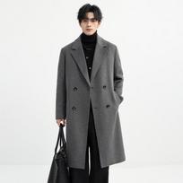 Men's Mid-Length Double-Breasted Wool Blend Overcoat 175