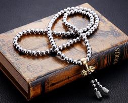 Stainless Steel Self-Defense Pendant & Thunderbolt Buddha Beads Necklace Bracelet black