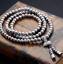 Stainless Steel Self-Defense Pendant & Thunderbolt Buddha Beads Necklace Bracelet white
