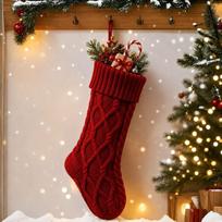 Mini Wool Hand-Knitted Cable Osmanthus Stitch Christmas Stocking Gift Bag