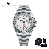 PAGANI DESIGN Vintažinis 42MM GMT vyriškas laikrodis PD1682 Automatinis mechaninis laikrodis Safyras Nerūdijantis plienas 100M atsparus vandeniui Retro white