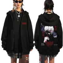 Anime Tokyo Ghoul Kaneki Ken Spider Lily Print Zipper Hoodie Unisex Hooded Sweatshirt Men Manga Oversized Zip Up Hoodies Jackets M juoda