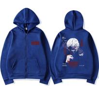 Anime Tokyo Ghoul Kaneki Ken Spider Lily Print Zipper Hoodie Unisex Hooded Sweatshirt Men Manga Oversized Zip Up Hoodies Jackets M mėlyna