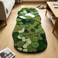 Green Forest Flocked Plush Carpet: Thick, Absorbent Bedside or Bay Window Mat 60x150 cm beige
