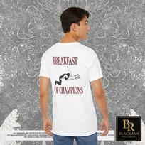 Happy Breakfast of Champions Back Print Ring-Spun Cotton Shirt Gift, Couple Joke Gifts, Witty Humor, Trendy Graphic S3, Novelty Gifts Humor 4XL white