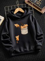 Kids Cute Red Panda Hoodie Autumn Winter Fleece Lined Cartoon Animal Graphic Print Long Sleeve Warm Casual Pullover 160 black