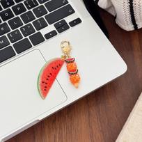 Simulation Fruit Slice Keychain Mini Food Pendant Realistic Watermelon Mango Charm For Backpack Earphone Bag Decor Holiday Gift black