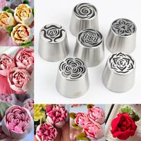 6pcs Extra Large Russian Marshmallow Framing Nozzle Set, Stainless Steel Rose Tulip Cake Decoration DIY Baking Tools (6A) 6A