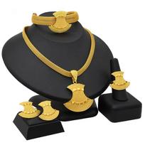 24K Gold Plated Dubai Necklace Earrings Ring Bracelet Set Indian Bridal Choker Jewelry Set  for Women trendy design auksas