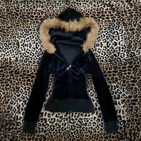 Vintage street style design sense punk slim zipper plush brim hooded sweater jacket women M gray