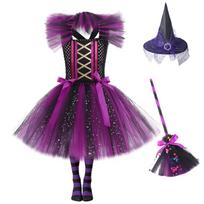 Kids Hocus Pocus Witch Puffy Tutu Cosplay Dress, Girls Masquerade Party Stage Outfit M/100cm mėlyna