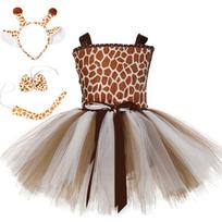 Christmas Reindeer Cartoon Girls Dress, Holiday Stage Performance Fluffy Mesh Children Outfit M(3-4Y)