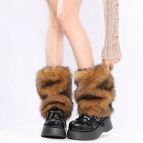 Thickened Furry Leg Warmers Faux Fur Long Tube Sock Kawaii Lolita Boots Cover  Autumn/Winter 25cm Black Brown beige