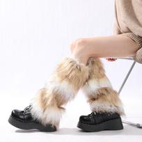 Thickened Furry Leg Warmers Faux Fur Long Tube Sock Kawaii Lolita Boots Cover  Autumn/Winter 40cm White Brown beige