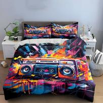 Colorful Retro Boombox Art Prints  Soft Skin-Friendly Bedding Set Includes 1 Duvet Cover And 2 Pillowcase Gift EU Single 135*200cm/53x79in 3pcs gray