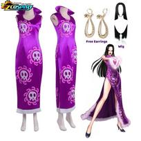 Queen Boa Hancock Cosplay Costume Anime Kimono Dress Cheongsam Cloak Women Halloween Carnival Cheongsam Set Outfits Role Play L purple