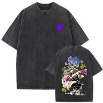 Washed Vintage Anime Jojo Bizarre Adventure Steel Ball Run T-shirt Gyro Zeppeli Print T Shirt Men Women Retro Oversized T-shirts 2XL black