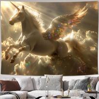 Majestic Unicorn Pegasus Fantasy Tapestry Wall Art Magic Winged Horse Creature Dreamy Sky Decor Large Size 180x280cm Room Accent 59×39inch/150*100cm brown